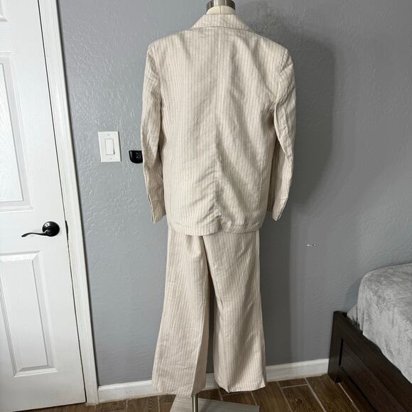 MNG Selection Linen Mix Stripe Co-ord Blazer and Striped Straight Leg Pants Set - Picture 2 of 8